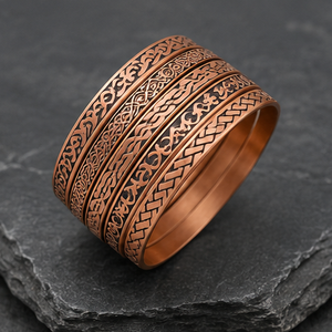 Authentic Carved Pattern Pure Metal <b>Stacking</b> Bangles Handmade Embossed Pattern Metal Jewelry Exquisite Design - Product Image 2