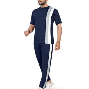 Custom Men Vertical Stripe Colorblock Tracksuit Short Sleeve T Shirt and Sweatpants Set Casual Athletic Sports Suit - Product Image 2