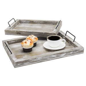 Poignées en métal élégantes ensemble de plateaux de service en bois de pin fabriqués à la main excellence de la restauration utilisation de plateaux d'approvisionnement de restaurant et d'hôtel de qualité supérieure - Product Image 1