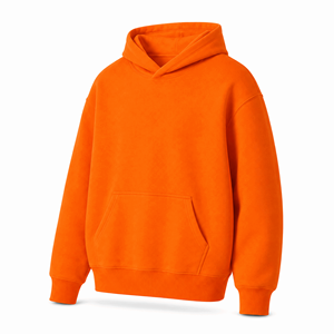 Sudadera con Capucha Premium Naranja Brillante Sin Cordones, Corte Regular, Unisex, Forro Polar de Algodón Grueso, Bolsillo, Transpirable, Personalizable para Invierno - Product Image 3