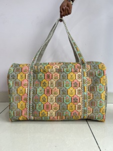 Handicraftplus Cotton Quilted Luxury Duffle <b>Bag</b> Women's Handbag Eco-Friendly Tote <b>Bag</b> Large Durable Overnight <b>Gym</b> <b>Bag</b> Handmade - Product Image 1