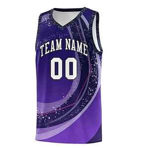 Camiseta de Baloncesto Personalizada Morada, Cuello en V, Sin Mangas, Nombre del Equipo Sublimado, 00, Uniforme de Malla Transpirable para Adultos Unisex - Product Image 1