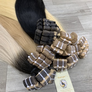 Ruban de haute qualité à cuticules alignées naturel droit noir brun foncé blond dans les extensions de cheveux humains - Product Image 3