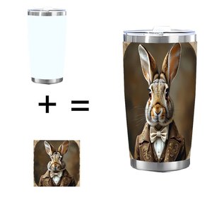 Stainless Steel Tumbler 20oz <b>Double</b> <b>Wall</b> Insulated Travel <b>Mug</b> With Rabbit Art Design - Product Image 1