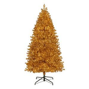 Christmas Tree Pine Style Gold Color Warm White LED <b>Lights</b> Bendable <b>Branches</b> Standing Base Indoor Use - Product Image 1