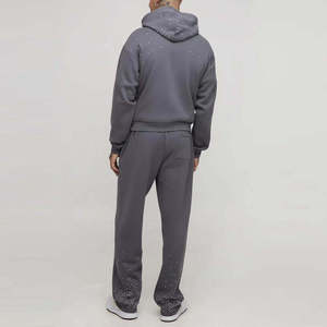 Men's Dark Gray Hooded Tracksuit Full Length Dot Pattern Casual Loose Fit With Side Pockets Zipper <b>Fly</b> Regular Fit Autumn Wear - Product Image 5