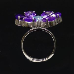 Anillo Clásico de Plata de Ley 925 con Topacio Azul y Amatista, Joyería Plateada para Mujer, para Bodas - Product Image 3
