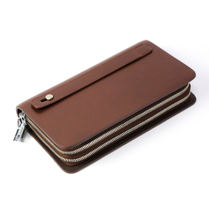 Leather Long <b>Wallet</b> Zipper Closure Brown Minimalist Design All Seasons Daily Use - Product Image 4