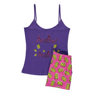 Ensemble de vêtements de nuit pour femmes en jersey à taille élastique imprimé, longueur intégrale, été et printemps, 100% coton - Product Image 1