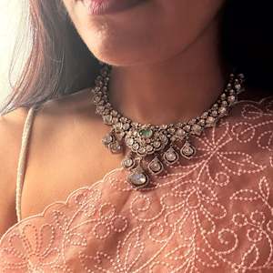 Sanaya Gold Plated Zircon Polki Designer Bridal Necklace & Earring Set - Product Image 1