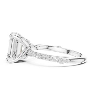 Bague de fiançailles en or avec diamant taille émeraude, à double sangle et pavé, bijoux de mariée de luxe - Product Image 4