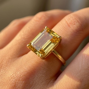 Citrine <b>Ring</b> Large Citrine <b>Ring</b> <b>Emerald</b> Cut <b>Ring</b> Statement <b>Ring</b> 925 Sterling <b>Silver</b> <b>Ring</b> 14K Gold Plated <b>Ring</b> November Birthston - Product Image 3