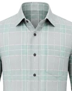 Camisa de Franela de Algodón a Cuadros Verde Menta y Gris para Hombre, Manga Larga, con Botones, Estilo Casual y Formal, para Oficina, Personalizable - Product Image 5