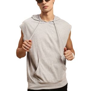Sudadera con Capucha de Algodón 100% para Hombre, Estilo Hip Hop, Sin Mangas, Ajuste Holgado, Tejida, Deportiva, para Baloncesto, Venta al por Mayor, Lisa - Product Image 4
