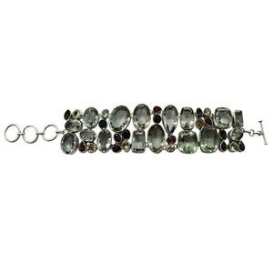 Bohemian 925 Silver <b>Cuff</b> Bracelet With Natural Crystal Stones Bezel Set Women's Jewelry Everyday Wear - Product Image 3