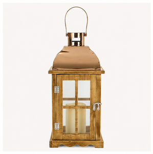Farol de Madera Estilo Rústico con Tapa Metálica en Oro Rosa, Portavelas Decorativo para Bodas y Decoración del Hogar y Jardín, Venta al Por Mayor - Product Image 3