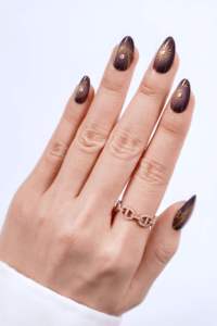 Ongles à presser Soleil & Lune, forme amande moyenne, brun foncé, 24 pièces, or céleste, matériau ABS, personnalisables - Product Image 3