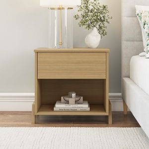 Solid Wood <b>Bedside</b> <b>Table</b> with 1 Drawer Natural <b>Teak</b> Bedroom Nightstand - Product Image 1