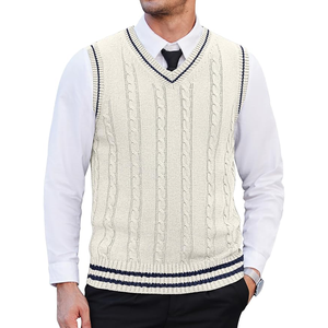 Gilet pull sans manches en coton léger 100 % personnalisé pour homme, col en V, anti-boulochage, décontracté, tricoté, vêtement d'extérieur - Product Image 1