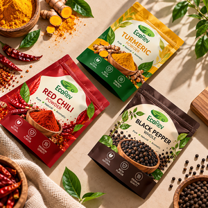 EcoRev Premium Spices Stand up <b>Pouch</b> Zipper Top Food Grade Bag Model ECO64 for Turmeric Black Pepper Red Chili Flakes - Product Image 6
