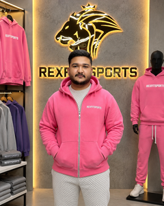 REXFITSPORTS 2026 Custom <b>Pink</b> Zip Up Hoodie Unisex Cotton Polyester Fleece Streetwear Full Zip <b>Sweatshirt</b> with Private Logo - Product Image 5