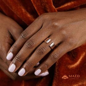 Moissanite Engagement Wedding <b>Ring</b> Baguette Cut Open Band Rose Gold Plated 925 Sterling <b>Silver</b> <b>Statement</b> <b>Ring</b> Womens Miami - Product Image 5