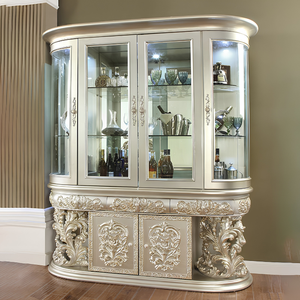 High End Classic Royal <b>Dining</b> Room <b>Set</b> <b>Round</b> Glass <b>Table</b> Top with <b>4</b> Tufted Chairs Luxury Wood Carving <b>Dining</b> Furniture - Product Image 3