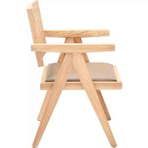 Silla de Comedor Moderna de Madera Maciza y Ratán, Silla con Brazos Estilo Wabi Sabi para Sala de Estar, Silla de Ratán con Respaldo para Descanso - Product Image 3