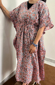 Vestido Kaftán Estampado de Algodón Transpirable para Mujer, Perfecto para Uso Diario y Vacaciones - Product Image 3