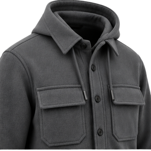Chaqueta con capucha texturizada para hombre, chaqueta informal con botones en la parte delantera y manga larga, ropa de abrigo con doble bolsillo en el pecho para otoño e invierno - Product Image 3