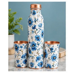 <b>Vintage</b> Copper Water <b>Bottle</b> Set with Lid Portable Travel Drinkware Gift set - Product Image 1