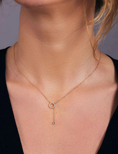 Collar Lariat de Oro Amarillo de 14K con Diamante Cultivado en Laboratorio en Forma de Círculo - Product Image 3