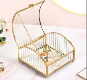 Elegant Metal & Glass Jewelry <b>Box</b> Decorative <b>Trinket</b> Organizer for Rings Earrings Necklace Bracelet Vanity Dresser Display - Product Image 1