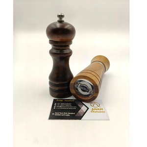Moulin à poivre et à sel en bois naturel écologique avec broyeur en céramique réglable et bouton rotatif, outil de cuisine manuel - Product Image 3
