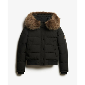 Unisex Navy Blue Puffer <b>Jacket</b> with <b>Fur</b> <b>Hood</b> Down Filled Windproof Quick Dry Casual Winter Wear Regular Length Regular Fit - Product Image 6