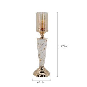 Luxury Marble Effect <b>Candle</b> Holder Set with Gold Metal Base Amber Glass <b>Hurricane</b> Modern Decorative Table Centerpiece - Product Image 5