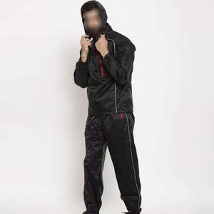 <b>Men's</b> Black Tracksuit Set With Flame Brand Logo <b>Half</b>-<b>Zip</b> <b>Jacket</b> And Drawstring Pants Sporty Casual Wear Autumn Season - Product Image 2