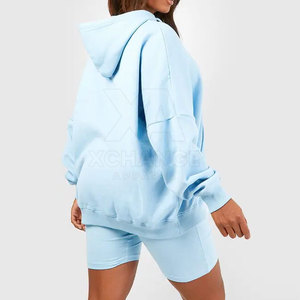 Ensemble décontracté moderne en toile de coton lavée pour femme, sweat à capuche et short assortis, idéal pour les vacances, les voyages et l'usage quotidien - Product Image 2