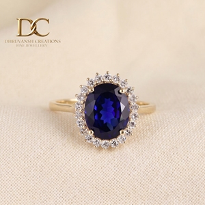 Anillo de Oro Sólido de 14 Quilates de Lujo con Diamante Cultivado en Laboratorio y Zafiro Azul Real, Joyería Fina para Mujer, Fabricante de Joyas de Boda - Product Image 2