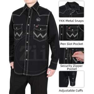 Chemise de soudage en coton respirant à carreaux ignifuge CAT2 pour hommes ZUNEZI, résistance à la chaleur 300-500°C, coutures soudées, pack respirateur - Product Image 3