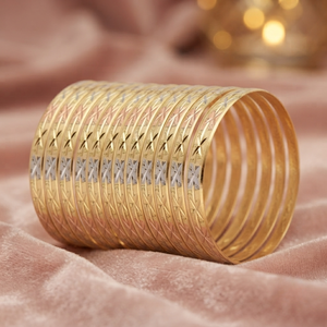 ORO-Z Luxury Ethnic Three Tone Gold Plated Stackable <b>Bangles</b> with Geometric Diamond Cut Finish for Women Wedding Party Jewelry - Product Image 4