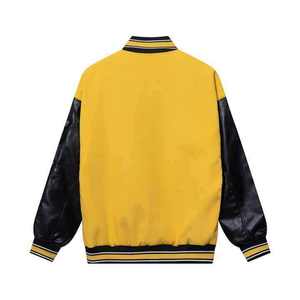เสื้อแจ็คเก็ตวาร์ซิตี้สีเหลืองสำหรับผู้ชาย ยี่ห้อโนอาห์ แขนเสื้อหนัง PU สีดำ ปกเสื้อพับได้ สวมใส่สบายๆ ในฤดูใบไม้ร่วง ทรงปกติ ติดกระดุม - Product Image 6