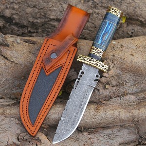 Couteau de chasse à lame fixe en acier Damas, OEM disponible, étui en cuir, tranchant comme un rasoir, pour camping en extérieur, pointe tombante, épaisseur 0,5 mm, garantie 1 an - Product Image 1