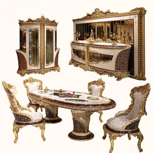 Juego de Comedor de Lujo Estilo Palacio, Madera de Caoba Sólida, Tallado a Mano en Dorado, Estilo Europeo Antiguo, Vitrina para Hogar, Hotel, Villa - Product Image 6