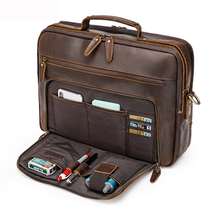 <b>Men</b> Crazy Leather 15.6 Inch Laptop <b>Bags</b> Briefcase Genuine Leather Business Office Briefcase <b>Bag</b>. - Product Image 1