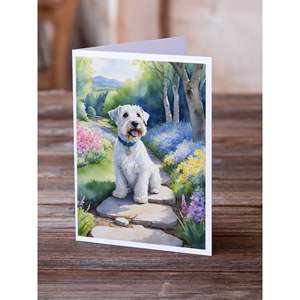 Whimsical A7 Tamaño 5x7 Sealyham Terrier Spring Path Tarjetas de felicitación Paquete de 8 tarjetas de nota en blanco con sobres - Product Image 2