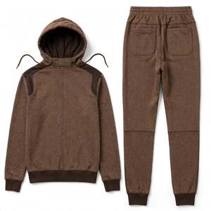 Ensemble de survêtement unisexe marron à capuche en polaire respirant et à séchage rapide, avec sweat-shirt à fermeture éclair intégrale et pantalon à taille élastique, couleurs personnalisables - Product Image 4