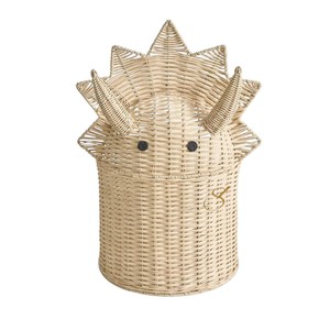 Cesta de Almacenamiento de Mimbre con Tapa, Diseño de Dinosaurio, Organizador de Juguetes de Triceratops, Cesto para Guardar Cosas de Bebé, Estilo Natural - Product Image 1