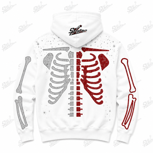 Sudadera con Capucha y Cierre de Cremallera para Hombre, Color Blanco, Estampado de Esqueleto, Forro Polar, Informal, para Invierno, Ecológica, Marca Salstar - Product Image 2