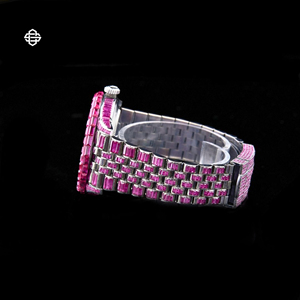 Montre de luxe unisexe en acier inoxydable avec mouvement ETA, verre de quartz rose moissanite, cadran romain, diamants, 16 mm 20 mm - Product Image 4